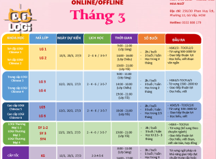 LỊCH KHAI GIẢNG THÁNG 3